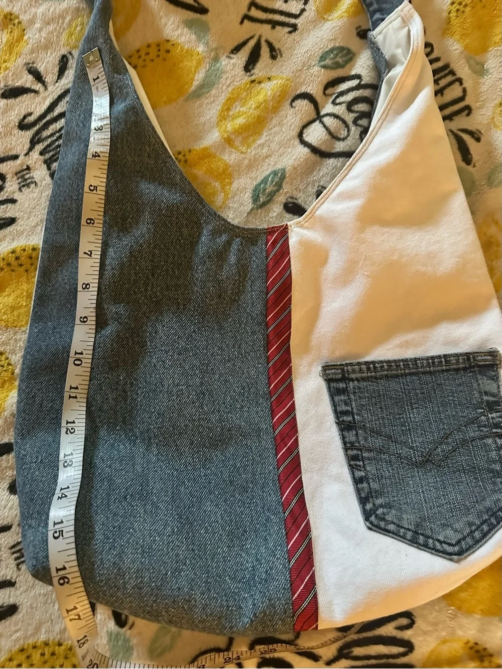 Up cycled denim handmade Blue and White Denim Patchwork Shoulder Bag